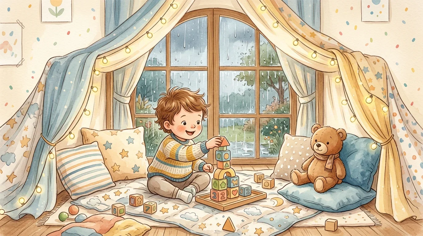Toddler doing a rainy day indoor fun activity