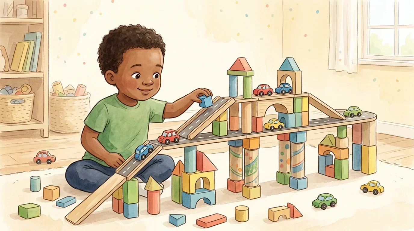 Three year old engaged in play activities