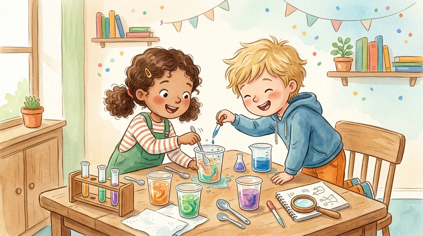 Children doing a fun science experiment with color mixing