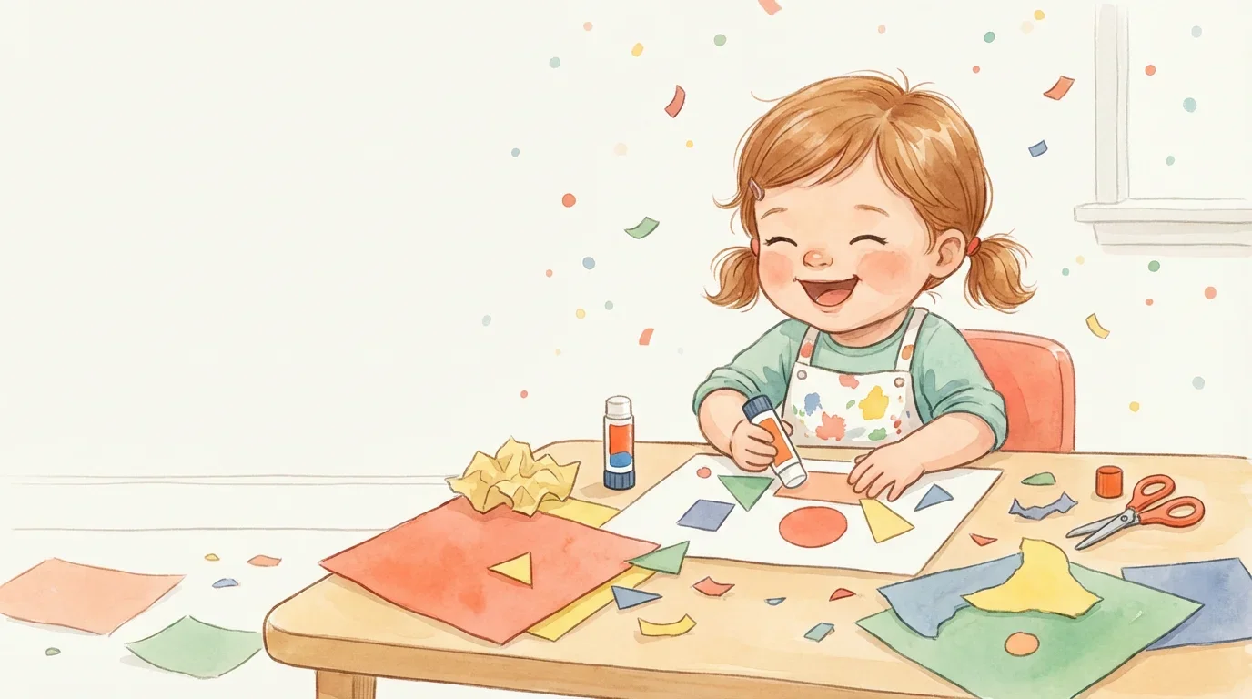Toddler doing easy crafts with paper and crayons