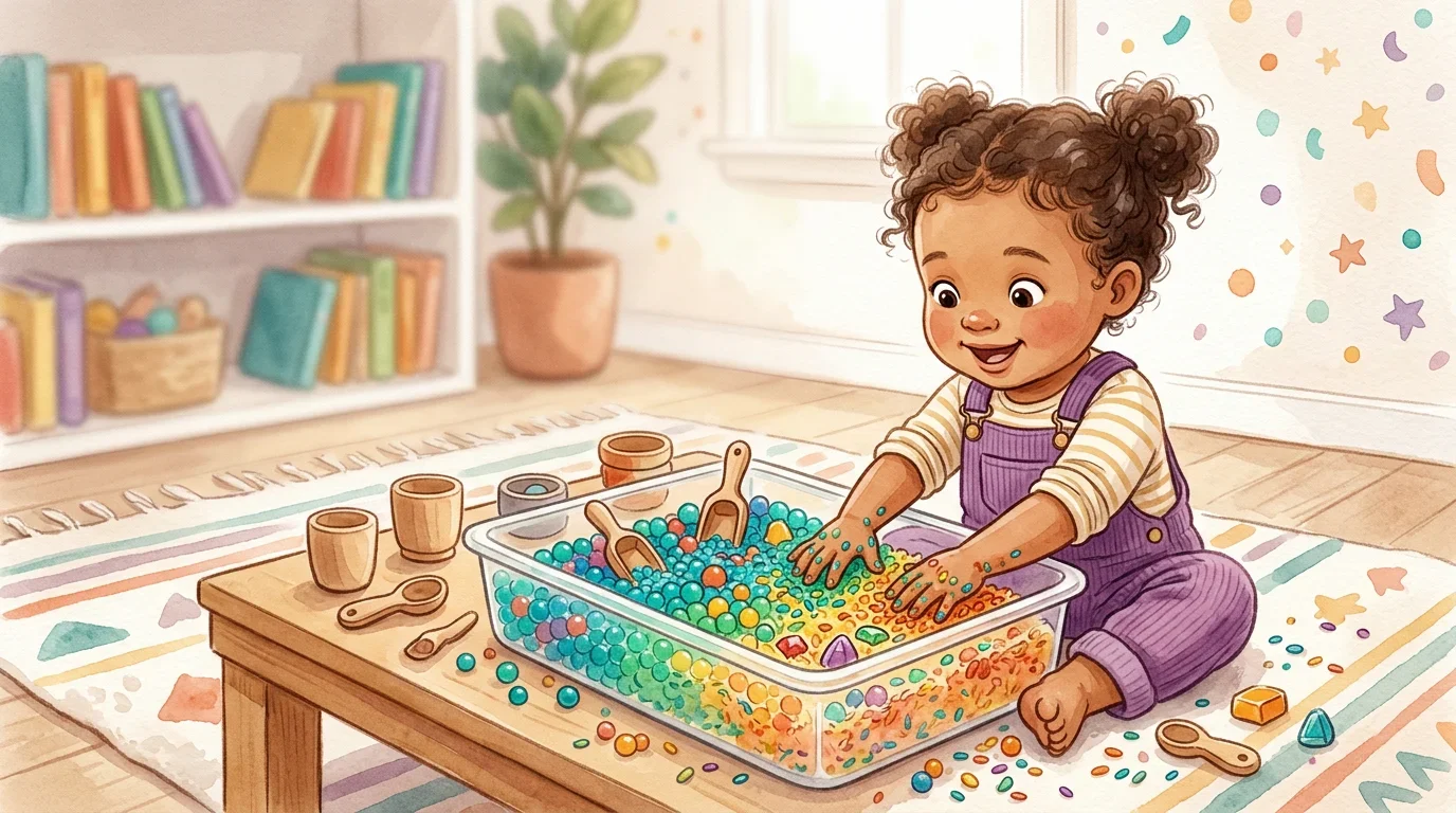 Toddler exploring sensory play materials